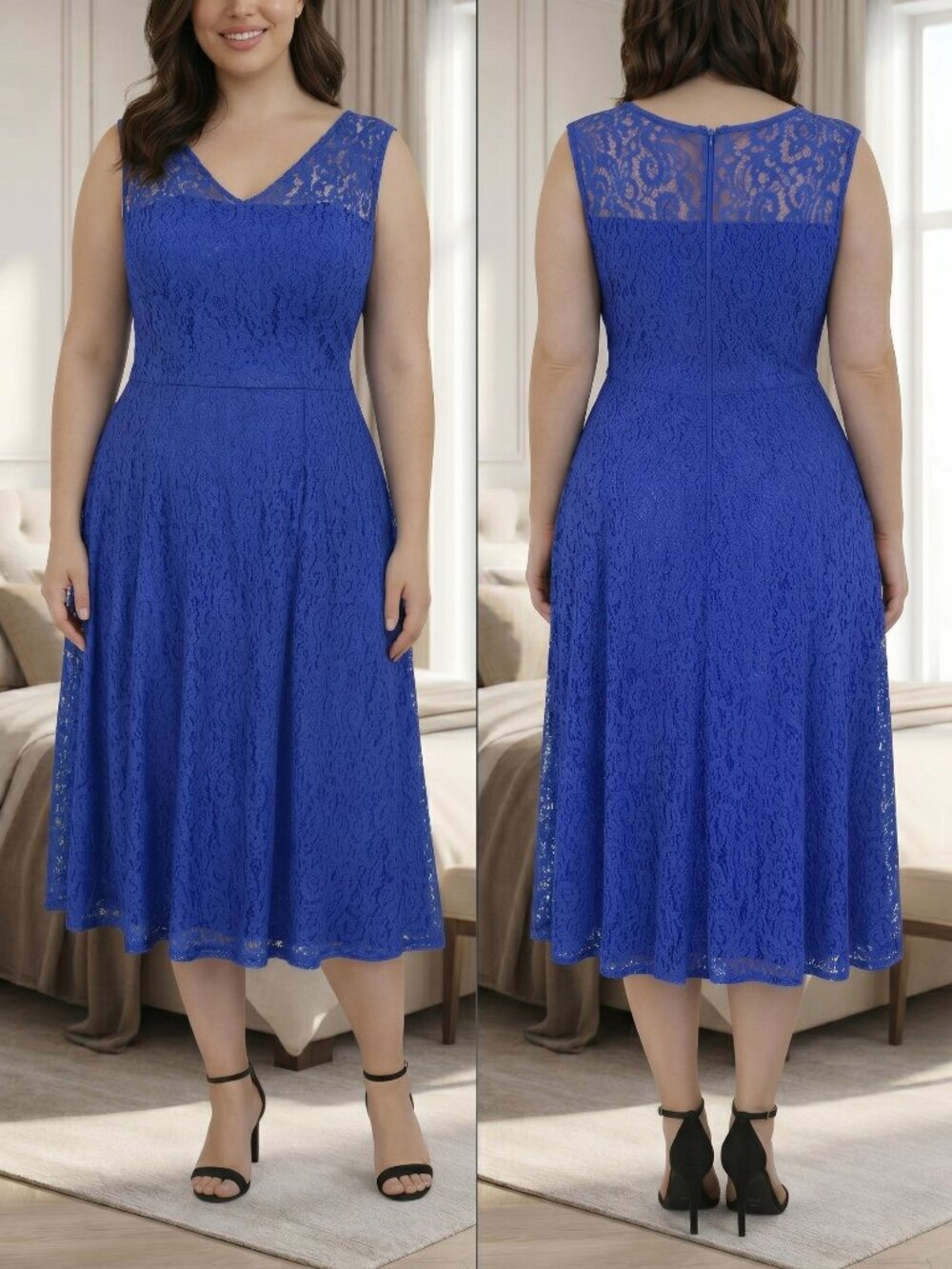 NWT Calvin Klein Blue Lace Midi Cocktail Dress $99